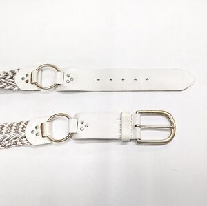 Linea Pelle White Silver Braided Wide Belt